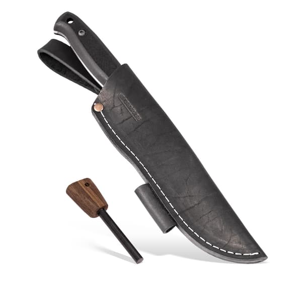 BPS Knives Adventurer Noar -retkiveitsi tulensytyttimellä - Rajoitettu erä | 1066 Teräksinen musta Micarta-tuppi, musta nahka