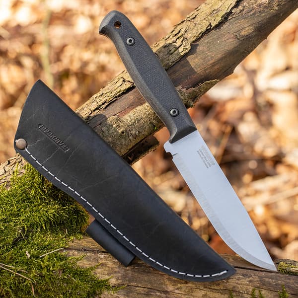 BPS Knives Adventurer Noar -retkiveitsi tulensytyttimellä - Rajoitettu erä | 1066 Teräksinen musta Micarta-tuppi, musta nahka