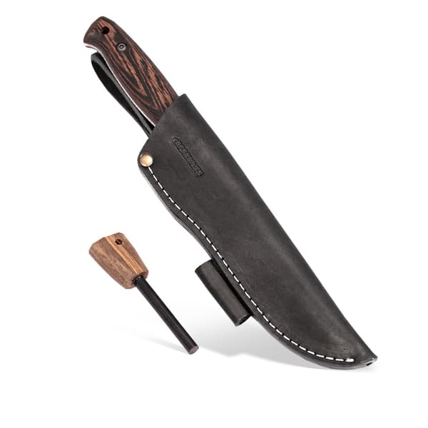 BPS Knives Adventurer Vanera Expeditionskniv med Tändstål - Begränsad Upplaga | 1066 stål Wenge trä svart läderslida