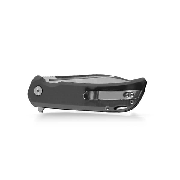Fällkniv med förstenad fisk och tonfisk PFB05DS Satin 14C28N Svart G10