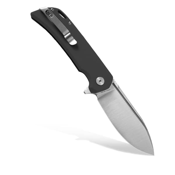 Fällkniv med förstenad fisk och tonfisk PFB05DS Satin 14C28N Svart G10