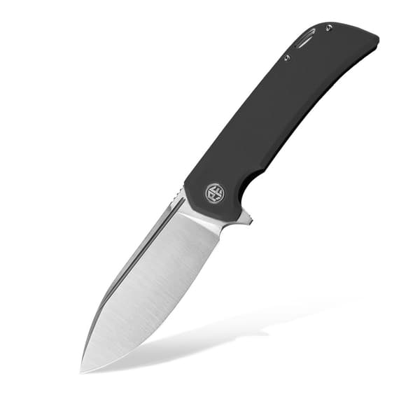 Fällkniv med förstenad fisk och tonfisk PFB05DS Satin 14C28N Svart G10