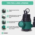Miniatyrbillede 3 af 11: VONROC Dykpumpe - pumpe - 400W | 8000 l/t - med flyder | max dybde på 5,5 m. | Snavset og rent vand