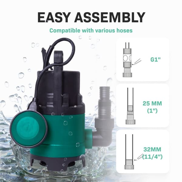 VONROC Dykpumpe - pumpe - 400W | 8000 l/t - med flyder | max dybde på 5,5 m. | Snavset og rent vand