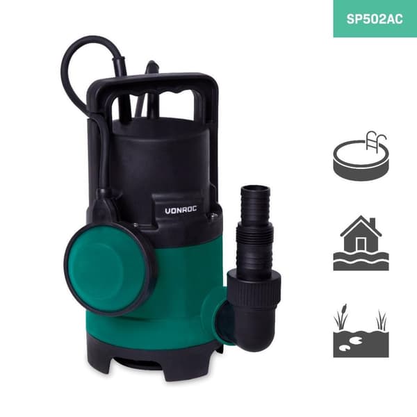 VONROC Dykpumpe - pumpe - 400W | 8000 l/t - med flyder | max dybde på 5,5 m. | Snavset og rent vand