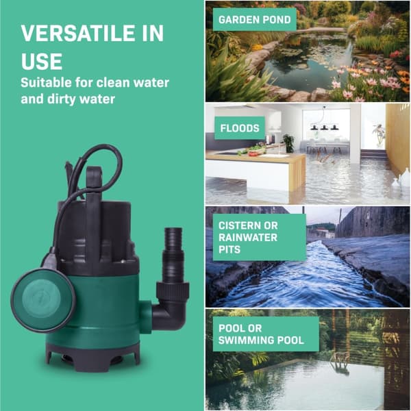 VONROC Dykpumpe - pumpe - 400W | 8000 l/t - med flyder | max dybde på 5,5 m. | Snavset og rent vand