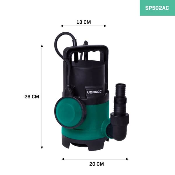 VONROC Dykpumpe - pumpe - 400W | 8000 l/t - med flyder | max dybde på 5,5 m. | Snavset og rent vand