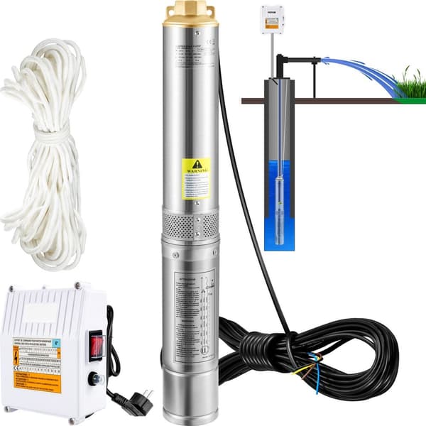 370W 110L/min dränkbar djupbrunnspump med kontrollbox, problemfri backventil och filter, stort flöde och hög lyftkraft