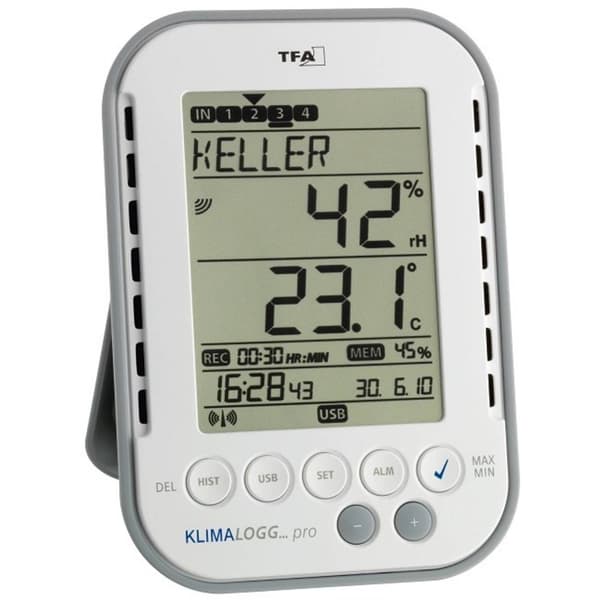 TFA Dostmann KlimaLogg Pro Hygrometer 1 % rF 99 % rF Datalogger och trådlösa USB-gränssnitt, Daggpunkt-/mögel-varningsd