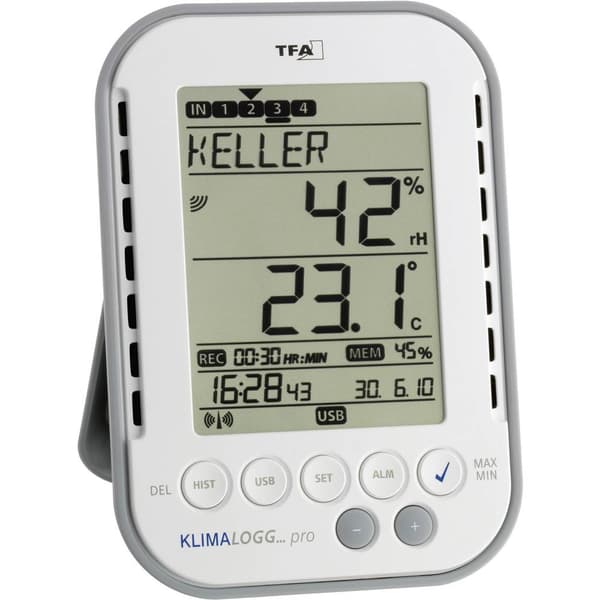 TFA Dostmann KlimaLogg Pro Hygrometer 1 % rF 99 % rF Datalogger och trådlösa USB-gränssnitt, Daggpunkt-/mögel-varningsd