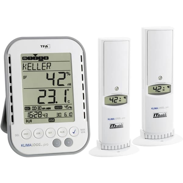 TFA Dostmann KLIMALOGG PRO Starter Set Hygrometer 1 % rF 99 % rF TFA Inomhusklimat Startset, Datalogg-funktion