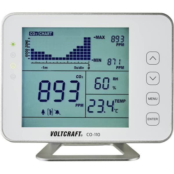 VOLTCRAFT CO-110 Koldioxidmätare 0 - 5000 ppm med datalogger Kalibrerad (ej certifierad kalibrering)