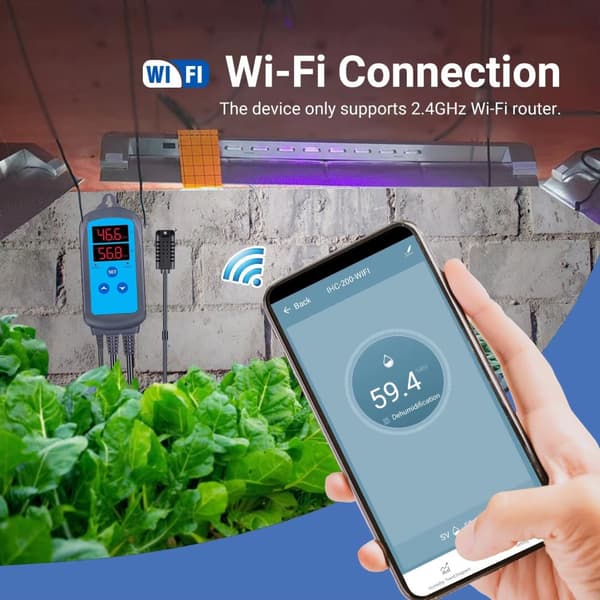 WiFi digital fuktighetsregulator för befuktning och avfuktning i hemmet, APP-fjärrkontroll, larm för hög/låg luftfuktighet, anslut och spela