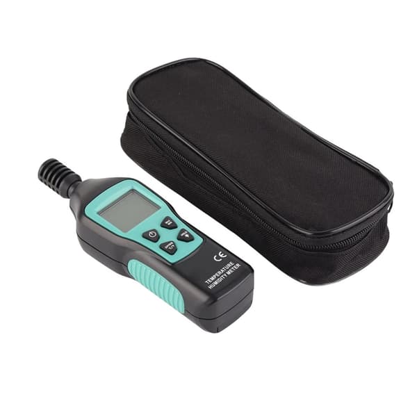 Mini digital termometer, LCD-display, kompakt design, analoga avläsningar,svart