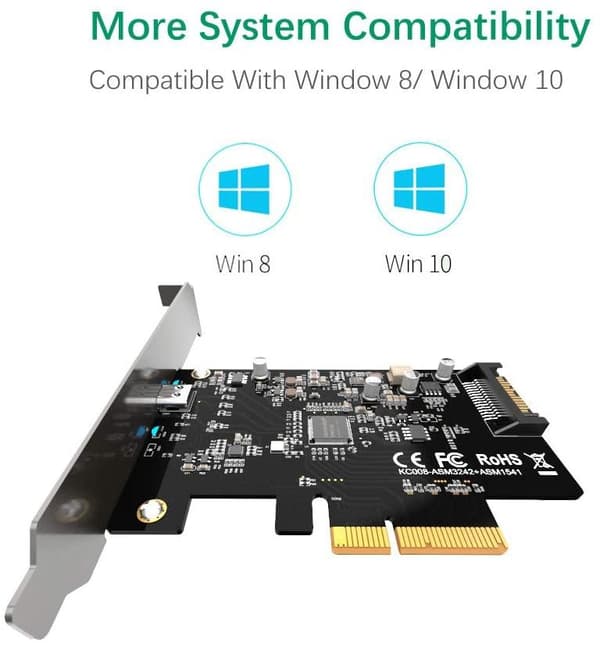 Maiwo KC008 PCI Express x4 -kortti–1x ulkoinen USB Type C, 20 Gb/s, USB 3.2 Gen 2 x2, PCIe 3.0 x4