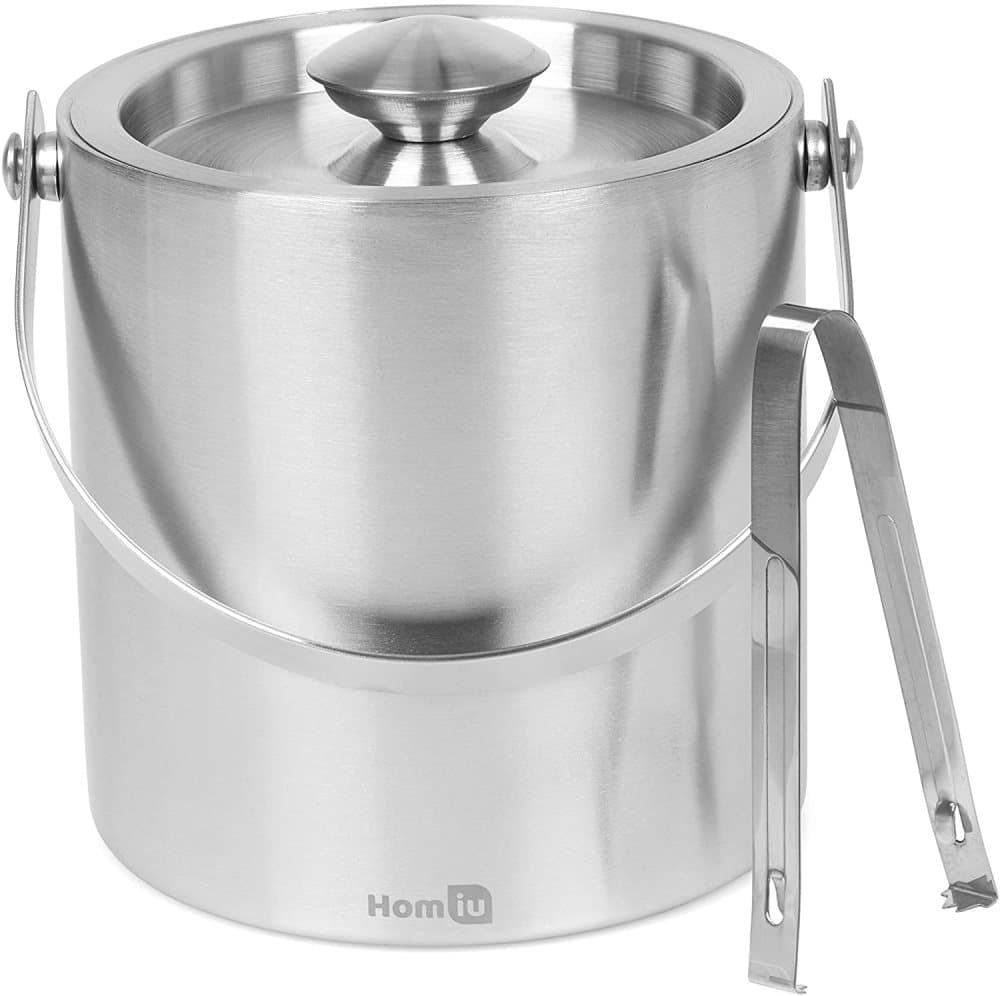 Homiu ishink med lock och tång Rostfritt stål dubbelvägg 1,5 eller 2 liters behållare kub tjock hink med pincett (2 L)