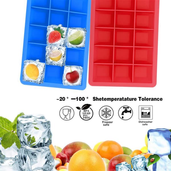 2x Iskubs låda Iskubbrickor Set om 2 à 15 fack isbitformar i silikon med lock Isterningformar i silikon isbitbricka flexibel isbitbehållare