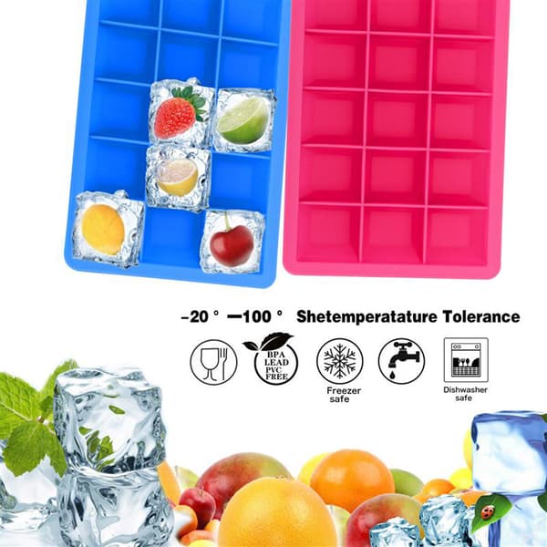 2x Iskubs låda Iskubbrickor Set om 2 à 15 fack isbitformar i silikon med lock  Isterningformar i silikon isbitbricka flexibel isbitbehållare