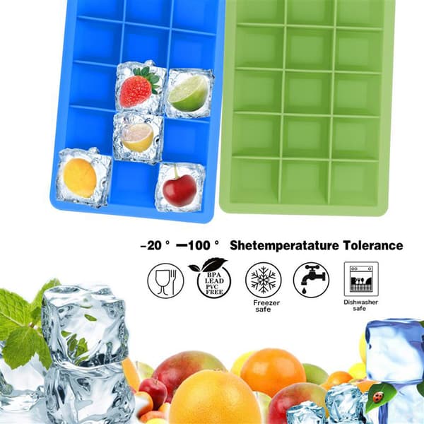 2x Iskubs låda Iskubbrickor Set om 2 à 15 fack isbitformar i silikon med lock Isterningformar i silikon isbitbricka flexibel isbitbehållare