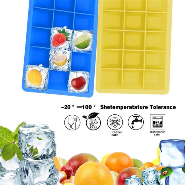 2x Iskubs låda Iskubbrickor Set om 2 à 15 fack isbitformar i silikon med lock  Isterningformar i silikon isbitbricka flexibel isbitbehållare