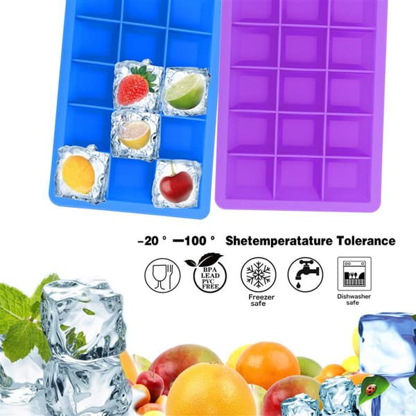 2x Iskubs låda Iskubbrickor Set om 2 à 15 fack isbitformar i silikon med lock Isterningformar i silikon isbitbricka flexibel isbitbehållare