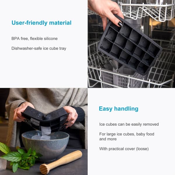 Iskubs låda Iskubbrickor isbitform i silikon med 15 fack på 3 x 3 x 3 cm vardera för stora isbitar BPA-fri flexibel