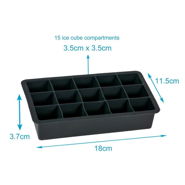 Iskubs låda Iskubbrickor isbitform i silikon med 15 fack på 3 x 3 x 3 cm vardera för stora isbitar BPA-fri flexibel