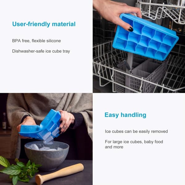 Iskubs boks Isterningbakker Isterningform i silikon med 15 rom på 3 x 3 x 3 cm hver for store isbiter BPA-fri fleksibel