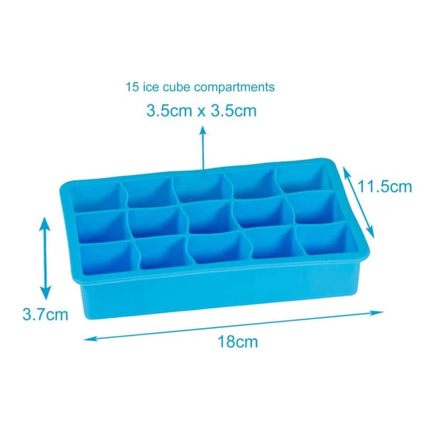 Iskubs boks Isterningbakker Isterningform i silikon med 15 rom på 3 x 3 x 3 cm hver for store isbiter BPA-fri fleksibel