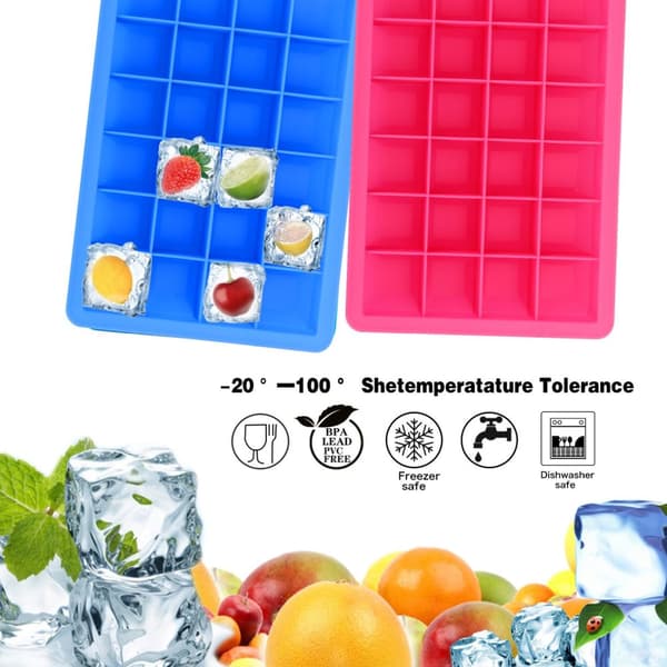 2x Iskubs låda Iskubbrickor Set om 2 à 24 fack isbitformar i silikon med lock  Isterningformar i silikon isbitbricka flexibel isbitbehållare