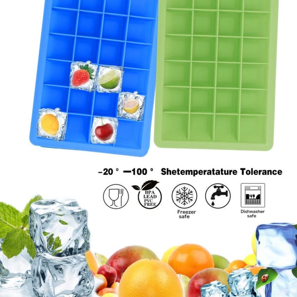 2x Iskubs låda Iskubbrickor Set om 2 à 24 fack isbitformar i silikon med lock  Isterningformar i silikon isbitbricka flexibel isbitbehållare