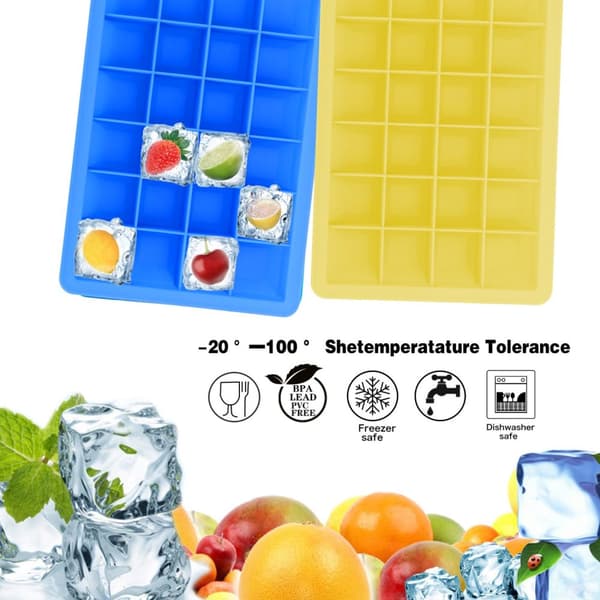 2x Iskubs låda Iskubbrickor Set om 2 à 24 fack isbitformar i silikon med lock  Isterningformar i silikon isbitbricka flexibel isbitbehållare