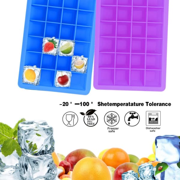 2x Iskubs låda Iskubbrickor Set om 2 à 24 fack isbitformar i silikon med lock  Isterningformar i silikon isbitbricka flexibel isbitbehållare