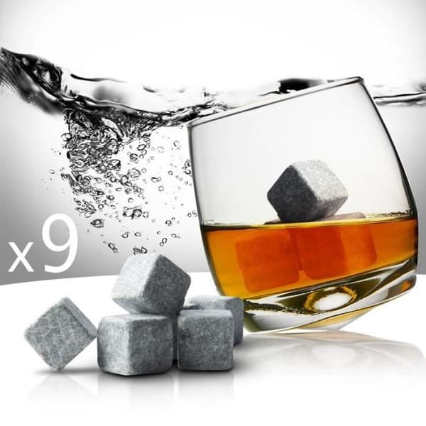 Whiskystenar - Ej specificerat - Set med 9 - Natursten - Grå färg - Återanvändbar