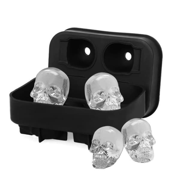 Iskubsform - 3D - Döskalle - Silikon - 2 delar - Svart