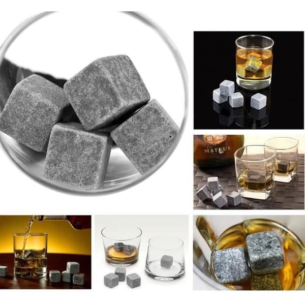 Isbitar - Whisky - 9 st - Täljsten - Återanvändbar - Sammetspåse