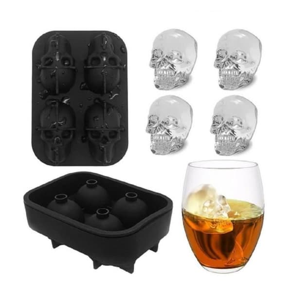 Iskubsform - Panlom® - 3D Skull - Livsmedelsgodkänd silikon - 5 x 6,3 cm - Svart