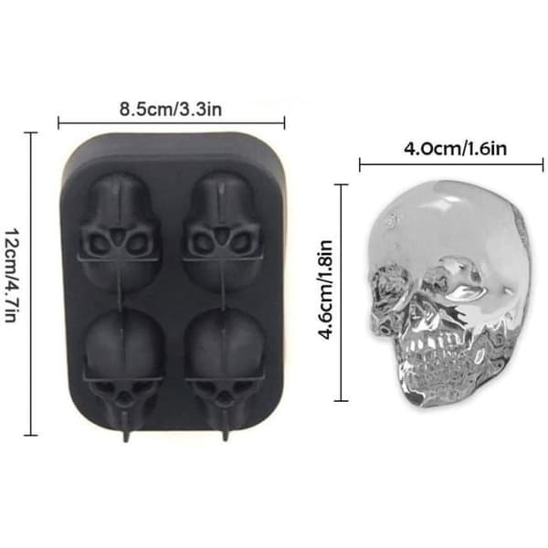 Ice Cube Mould - AN - 3D Skull - Silikon - Svart - Lock ingår