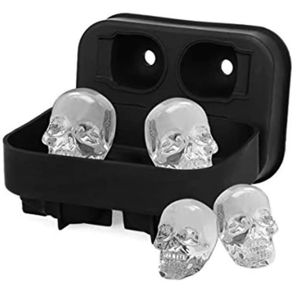 Ice Cube Mould - AN - 3D Skull - Silikon - Svart - Lock ingår