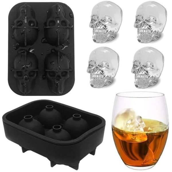 Silikon Ice Cube Tray-3D Skalle Ice Cube Tray Form med lock (2 st) Iskuber Whisky, Öl, Isbitar