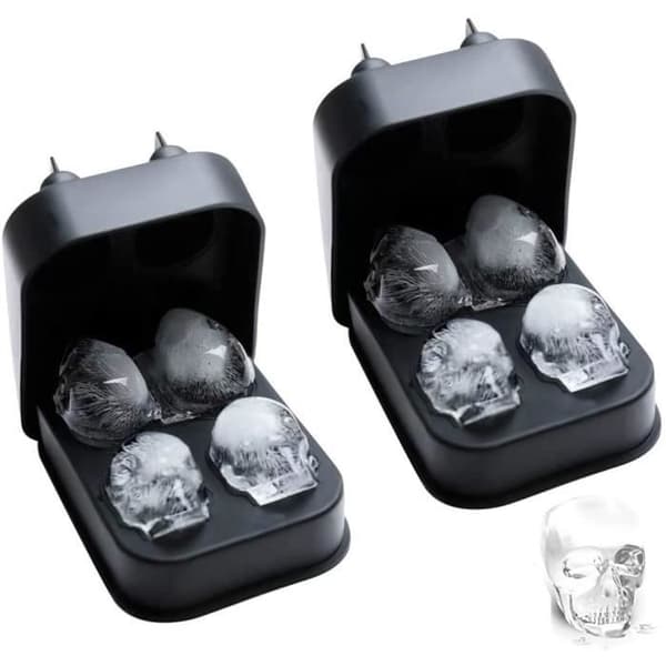 Silikon Ice Cube Tray-3D Skalle Ice Cube Tray Form med lock (2 st) Iskuber Whisky, Öl, Isbitar