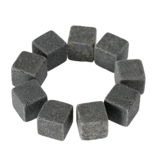GL12608-Set med 9 bitar av granit whiskysten. Glaciärblockkuber. naturlig bulk kylare för köksredskap