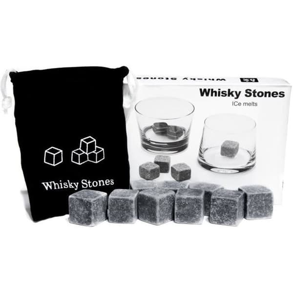 Set med 9 granitwhiskysten med muslinförvaringspåse.