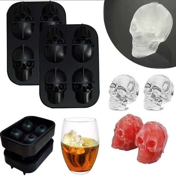 3D Ice Cube bricka, 3D Skull Ice Cube bricka, 3D Ice Cube bricka Silikonform Skalle 4 hål Ice Cube bricka med C,378