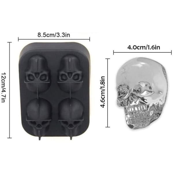 3D Skull Ice Cube Form, Silikon Ice Cube Form 3D Skull Ice Cube Fack med lock för Whisky Cocktail Svart An[H572]