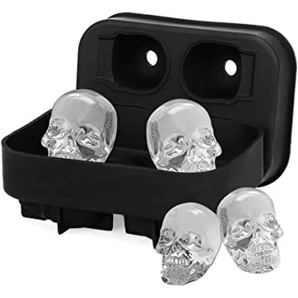 3D Skull Ice Cube Form, Silikon Ice Cube Form 3D Skull Ice Cube Fack med lock för Whisky Cocktail Svart An[H572]