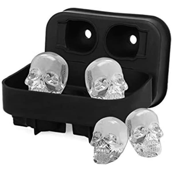 ZARRS 1 Skull Ice Cubes, Silikon Ice Forms 3D Skull Ice Cube bricka med lock för Whisky Cocktail Black Antibact, 384