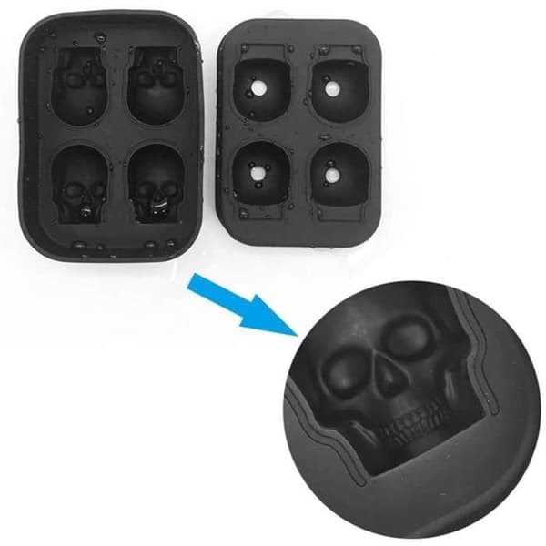 Lezed 3D Skull Ice Cube-bricka Silikon Ice Cube-bricka Form 3D Skull Head 4 Hål Ice Cube-bricka med lock för206