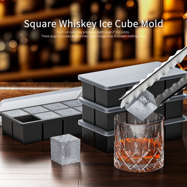 INF Firkant Silikone Isbakke med Låg - Nem Frigivelse Isform til Whisky 8-grid