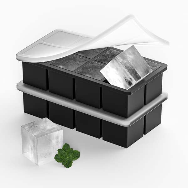INF Firkant Silikone Isbakke med Låg - Nem Frigivelse Isform til Whisky 8-grid
